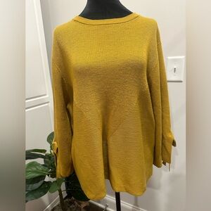Cache Mustard Yellow Knit Top 3/4‎ Tie Sleeve XL